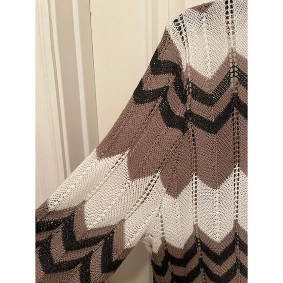 Ember Cardigan Sweater Women's size Medium Chevron Open Knit Brown & White - Picture 11 of 12